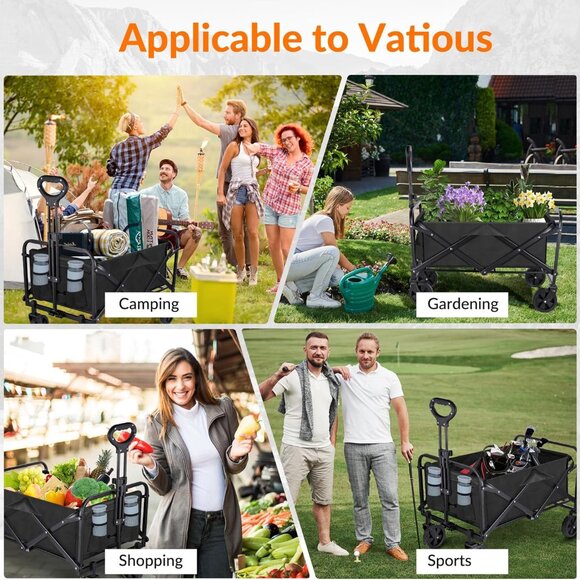 Foldable Grocery Pets Beach Garden Wagon Cart Drink Holders Large Capacity 330lb - Picture 8 of 10